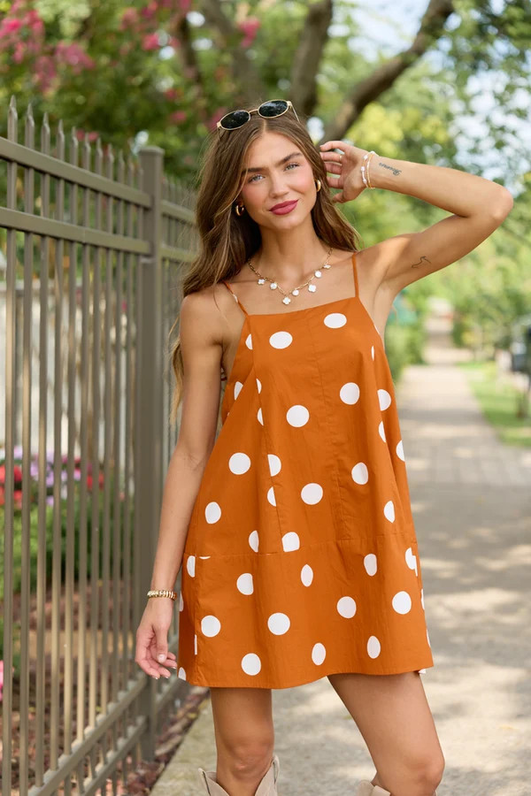 Sweet Spot Orange Polka Dot Mini Dress | Pink Lily
