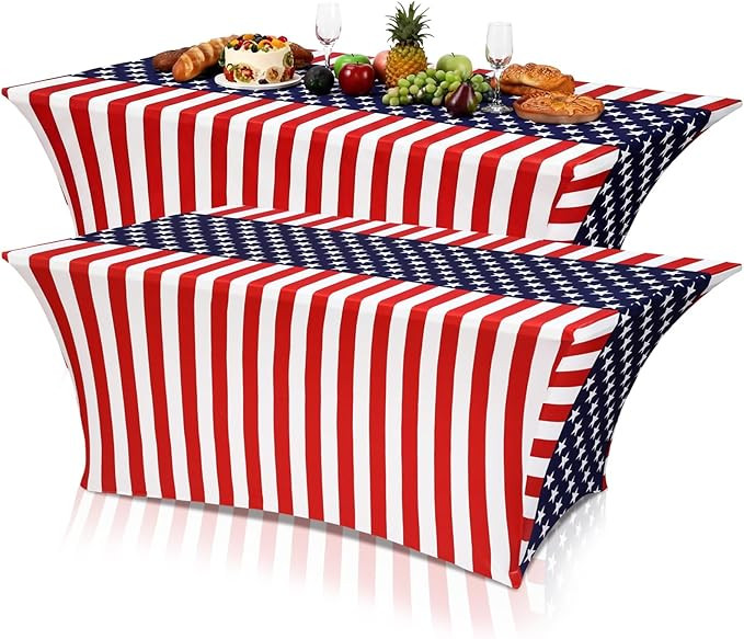 Oudain 2 Pcs Memorial Day Stretch Table Cover 6 Feet Patriotic Spandex Table Clothes Red White an... | Amazon (US)