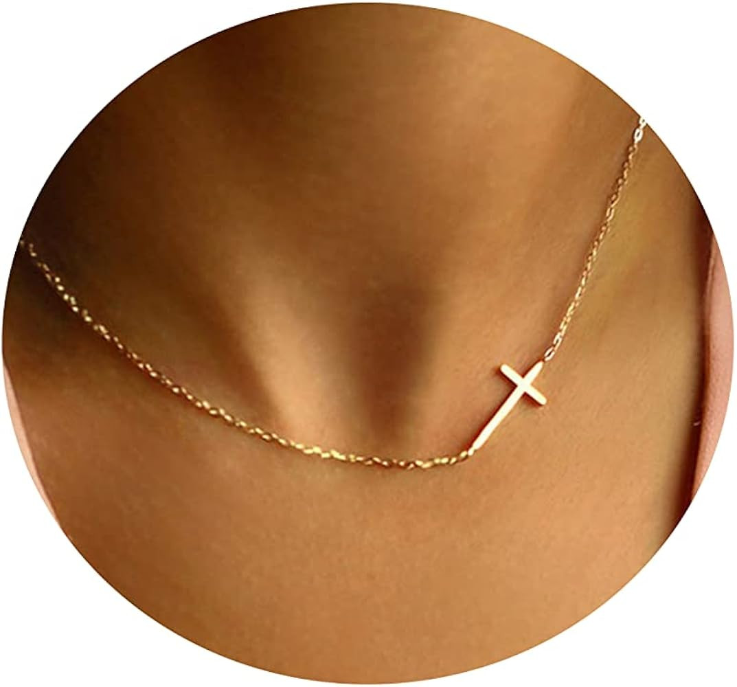 Tasiso Cross Pendant Necklace for Women 14K Gold Plated Dainty Layered Paperclip Snake Chain Cros... | Amazon (US)