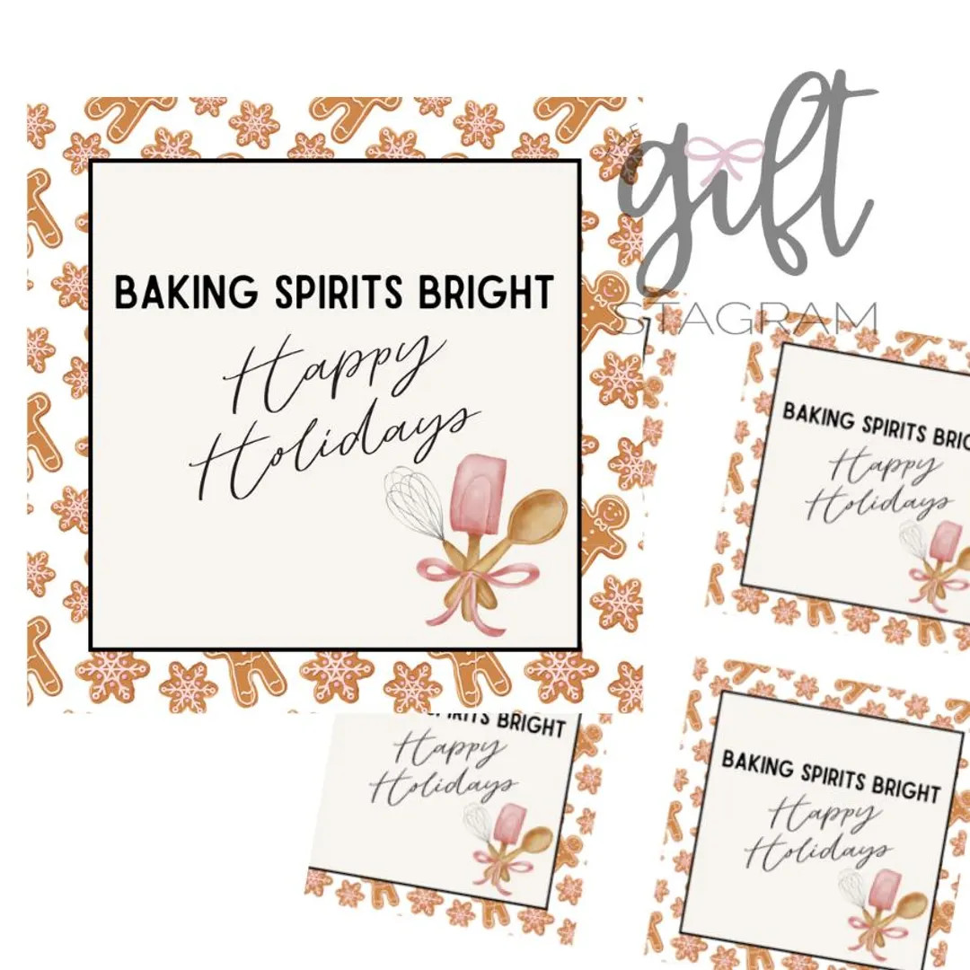 Baking Spirits Bright Happy Holidays! Gift Tag | DIGITAL DOWNLOAD | Holiday Gift Tag | Happy Holi... | Etsy (US)