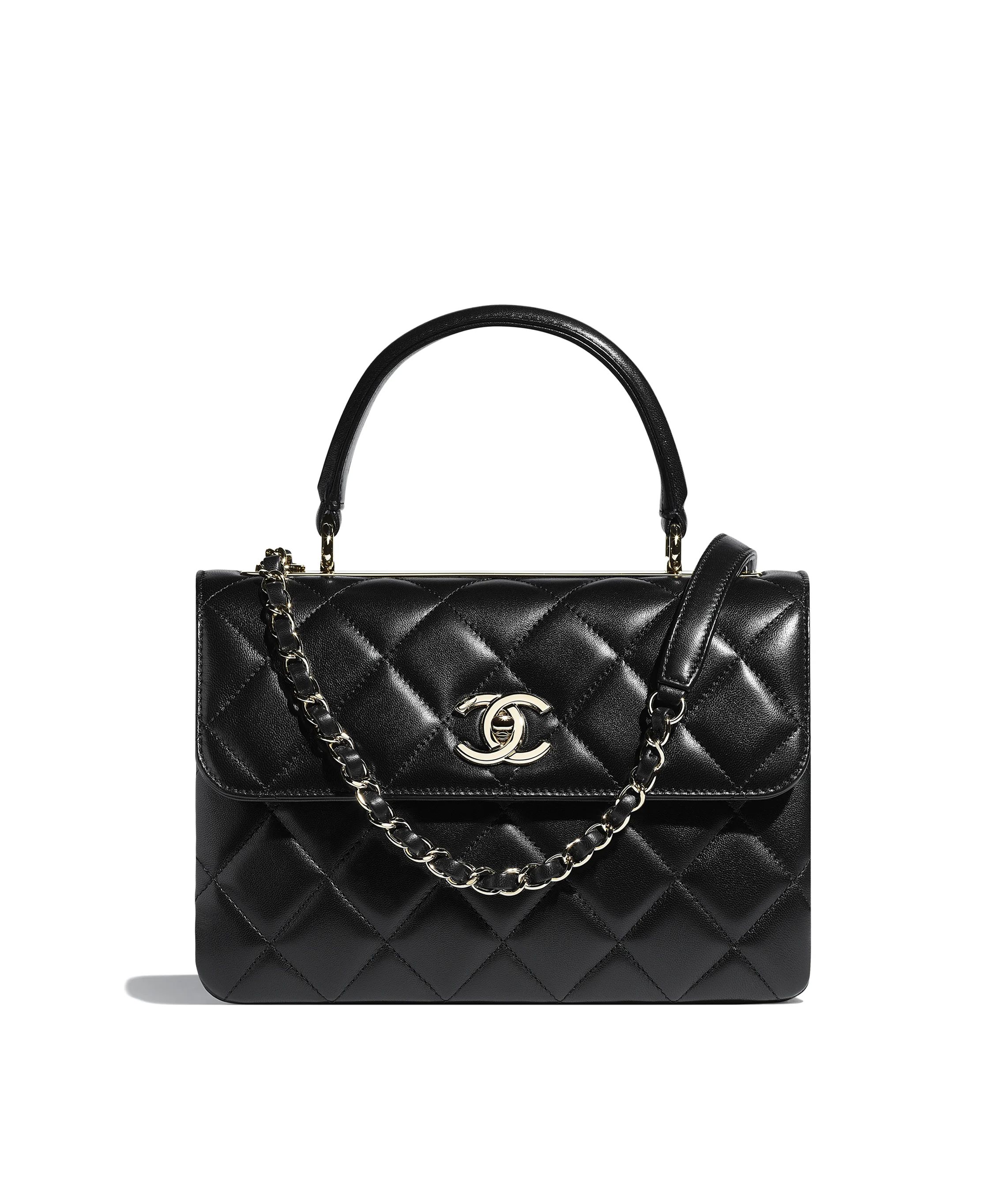 Flap bag with top handle, Lambskin & gold-tone metal, black — Fashion | CHANEL | Chanel, Inc. (US)