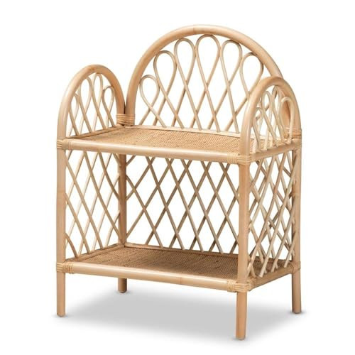Baxton Studio Hammond Modern Bohemian Natural Brown Rattan 2-Tier Display Shelf | Amazon (US)
