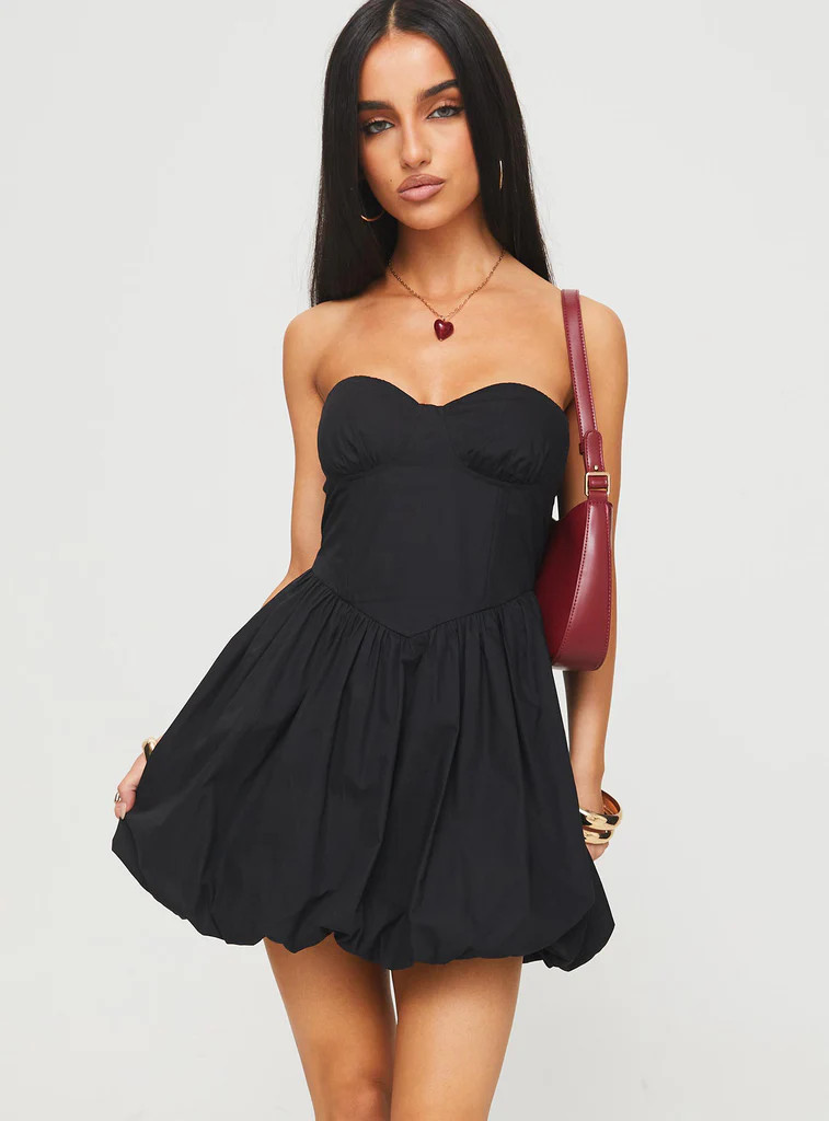 Zafira Strapless Bubble Hem Mini Dress Black | Princess Polly US