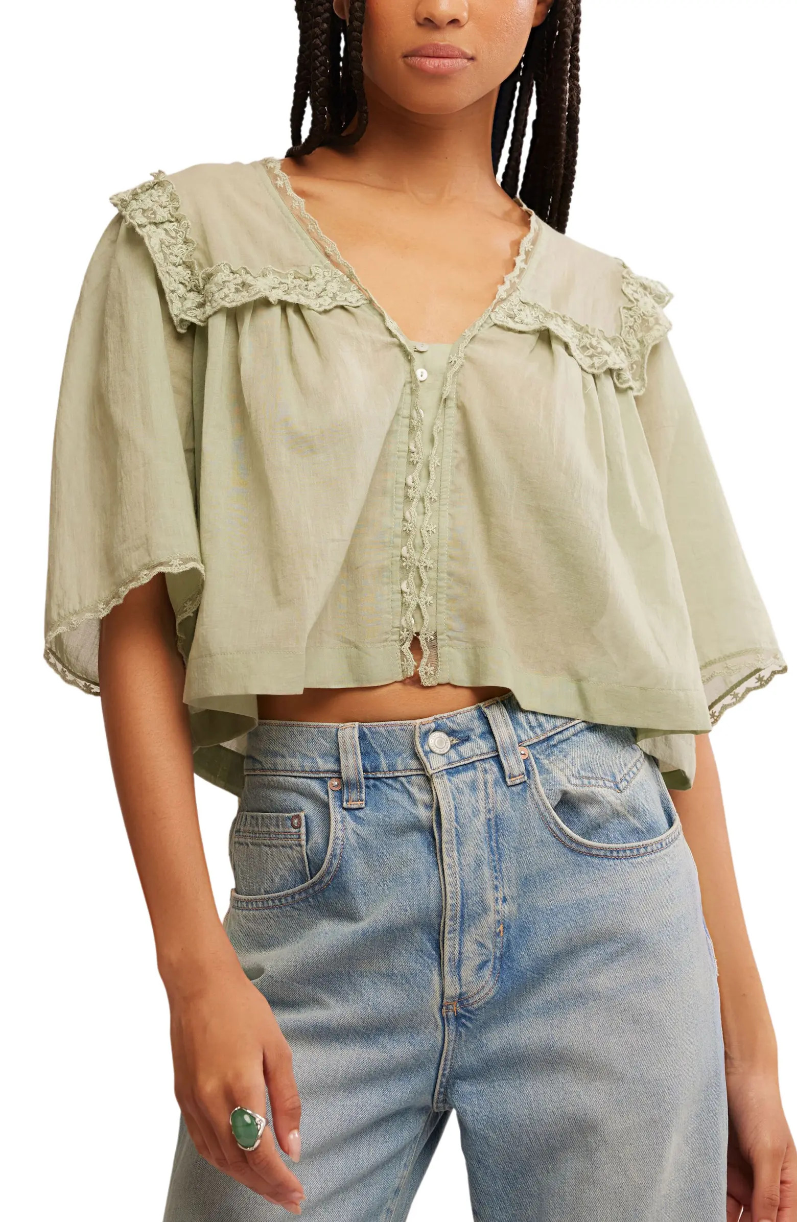 Luna Ruffle Semisheer Cotton Blend Top | Nordstrom