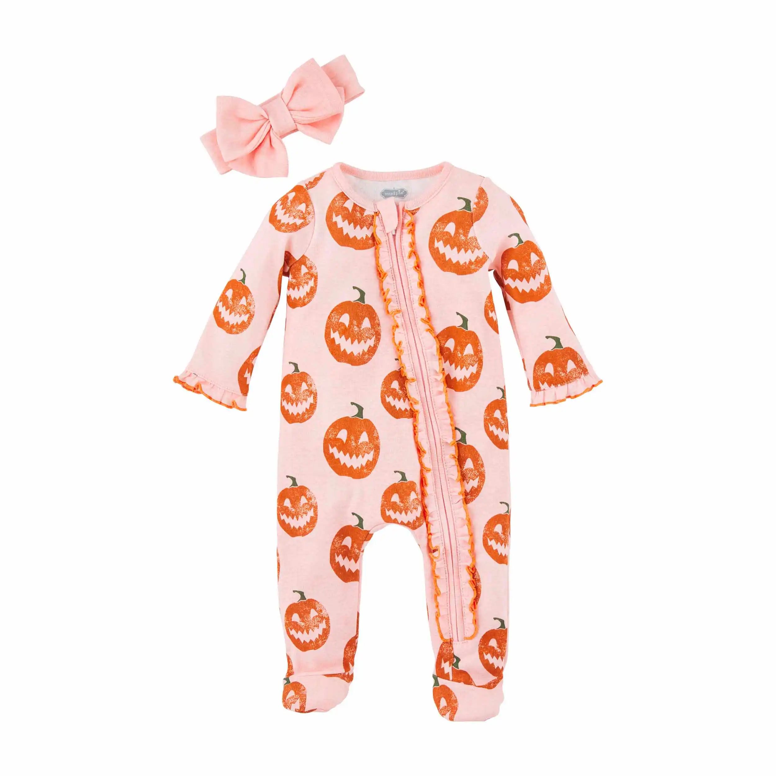 Pink Jack-O-Lantern Baby Sleeper Set | Mud Pie (US)