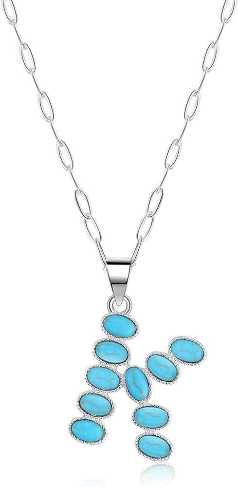 Western Turquoise Initial Necklace Letter Cowgirl Bohemian A-Z Hippie Boho Turquoise Stones Pendant  | Amazon (US)