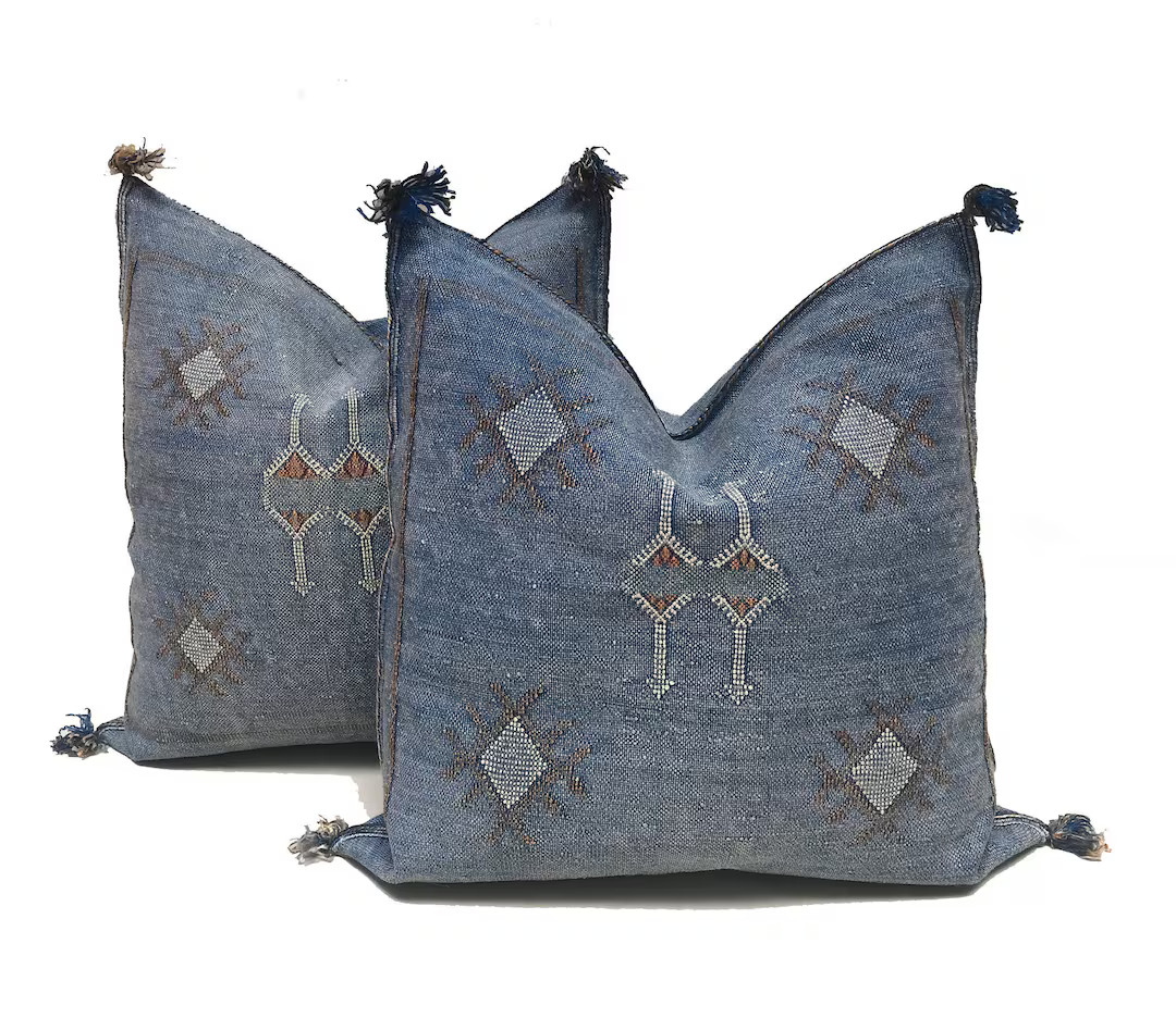 Blue Moroccan Cactus Silk Pillow ALL SIZES - Etsy | Etsy (US)
