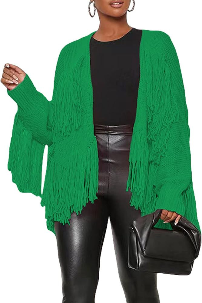 CXINS Women's Fringe Knit Open Front Cardigan Long Sleeve Tassel Sweater Cropped Cardigan Coat Fr... | Amazon (US)