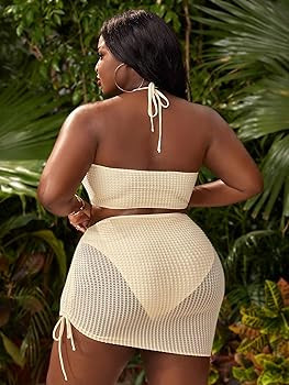 SHENHE Women's Plus Size Halter Swimsuits High Waisted 3 Piece Bikini Set with Cover Up Skirt | Amazon (US)