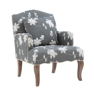 Traditional Floral Upholstered Embroidered Linen French Accent Armchair - Gray - Linon | Target