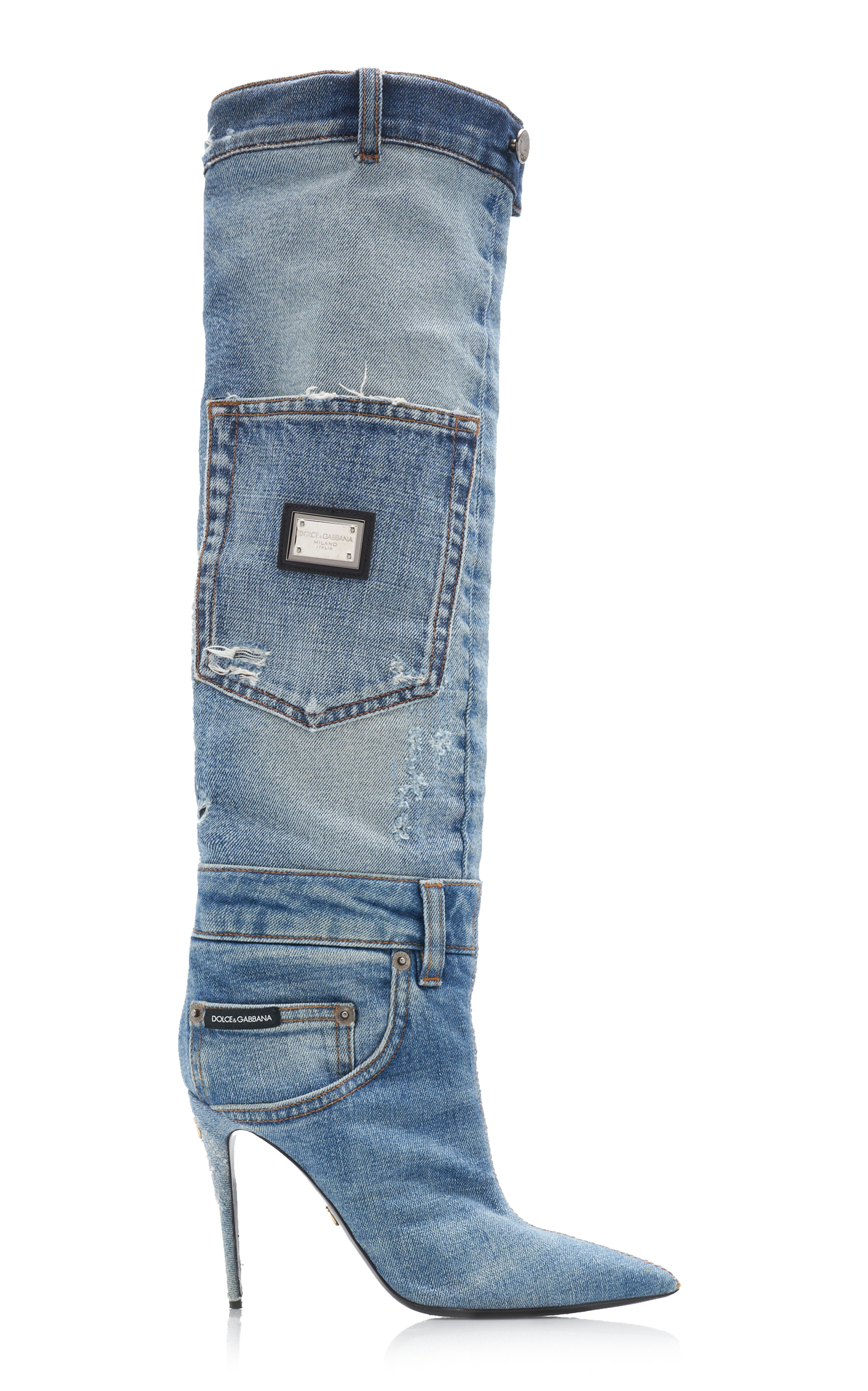 Patchwork Denim Knee Boots | Moda Operandi (Global)