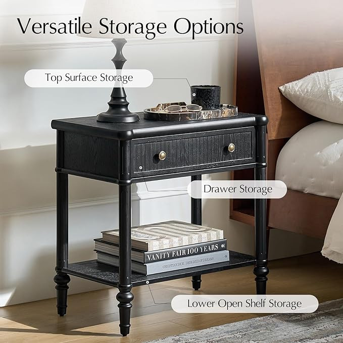 HULALA HOME Traditional End Table Set of 2 with Open Shelf, Fluted Nightstand with Charging Stati... | Amazon (US)