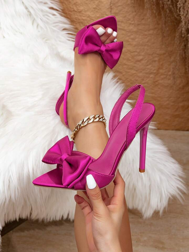 Women's Fashion Fuchsia Satin Strap Pointed Toe High Heel Party/Occasion Sandals Valentines | SHEIN