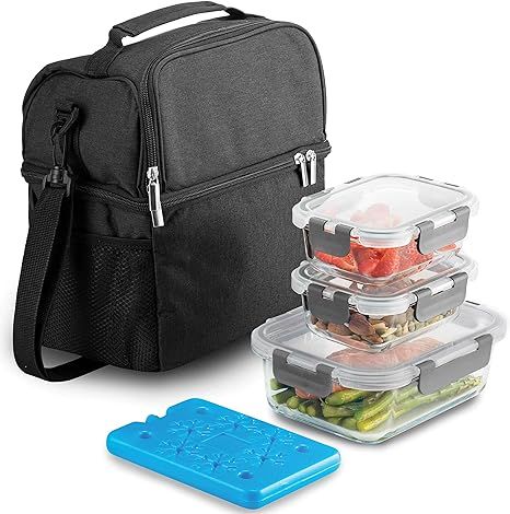 8-Piece Insulated Lunch Box Set - Insulated Lunch Bag for Women Men - 6-pc Glass Food Container S... | Amazon (US)
