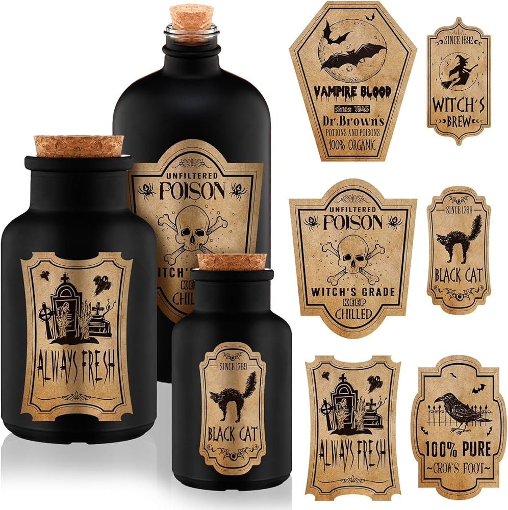 Umigy 3 Pcs Vintage Glass Potion Bottles with Cork Lid Black Halloween Tiered Tray Decoration 12 ... | Amazon (US)