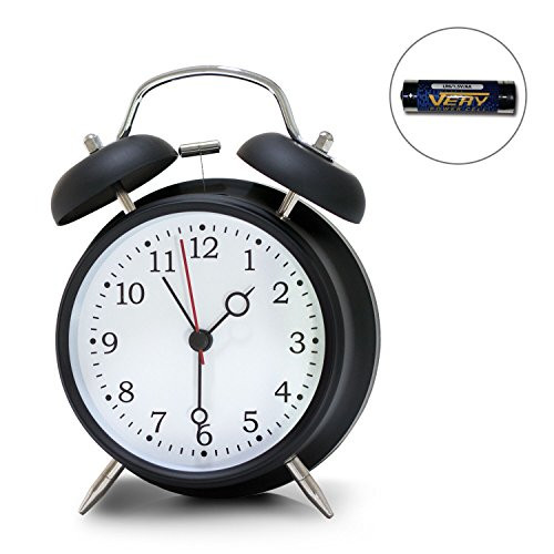 4” Twin Bell Alarm Clock, Loud Retro Alarm Clock, Battery Operated with Nightlight for Bedroom | Amazon (US)