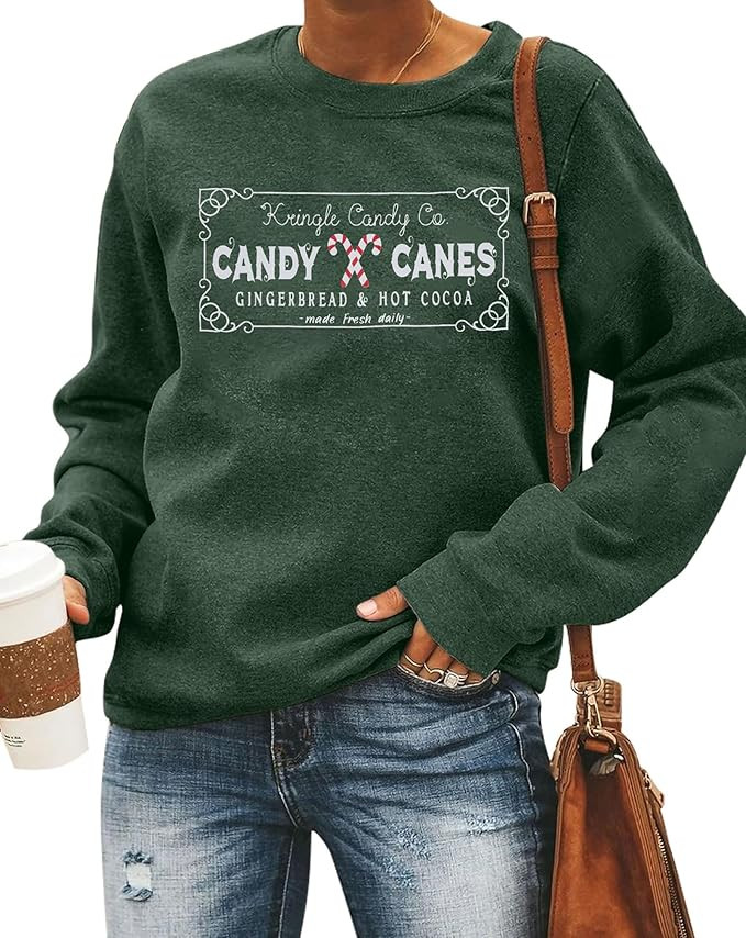 FASHGL Christmas Sweatshirts Women Candy Canes Graphic Sweatshirt Vintage Xmas Long Sleeve Shirt ... | Amazon (US)