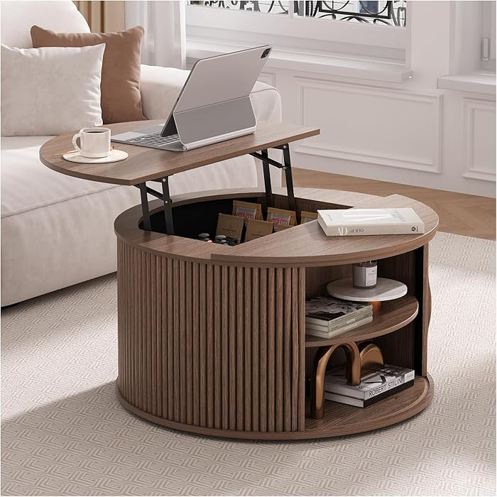 Round Coffee Table with Lifting Top,31.5” Walnut Lift Top Coffee Table with Hidden Compartment,... | Amazon (US)