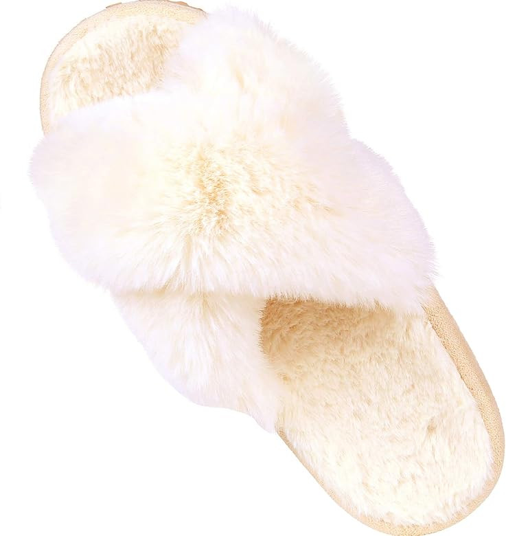 Women's Soft Plush Lightweight House Slippers Non Slip Cross Band Slip on Open Toe Cozy Indoor Ou... | Amazon (US)