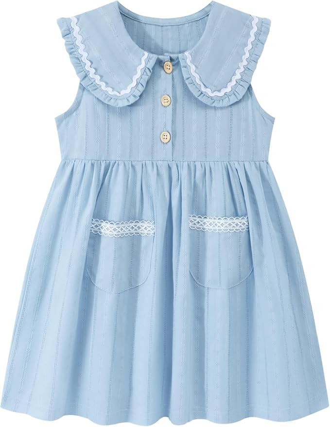 HILEELANG Little Girls Peter Pan Collar Dress Easter Spring Summer Cotton Sleeveless Sundress | Amazon (US)
