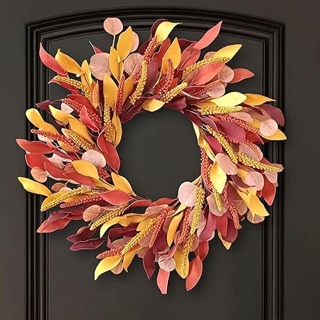 Gold Wheat Wreath 24 inch Fall Wreath for Front Door,Farmhouse Harvest Door Wreath, Fall Decorati... | Amazon (US)