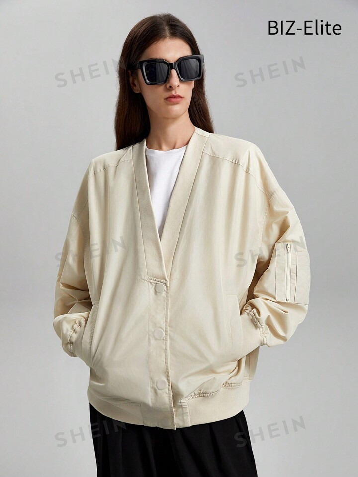 SHEIN BIZwear Chaqueta Oversize De Mujer Con Botonadura Sencilla Y Hombros Caídos | SHEIN