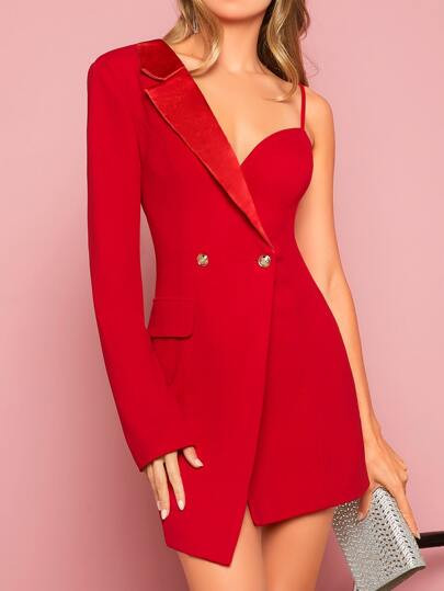 SHEIN BAE Asymmetrical Neck Flap Detail Blazer SKU: sw2208028555822188(100+ Reviews)Mommy & MeFam... | SHEIN