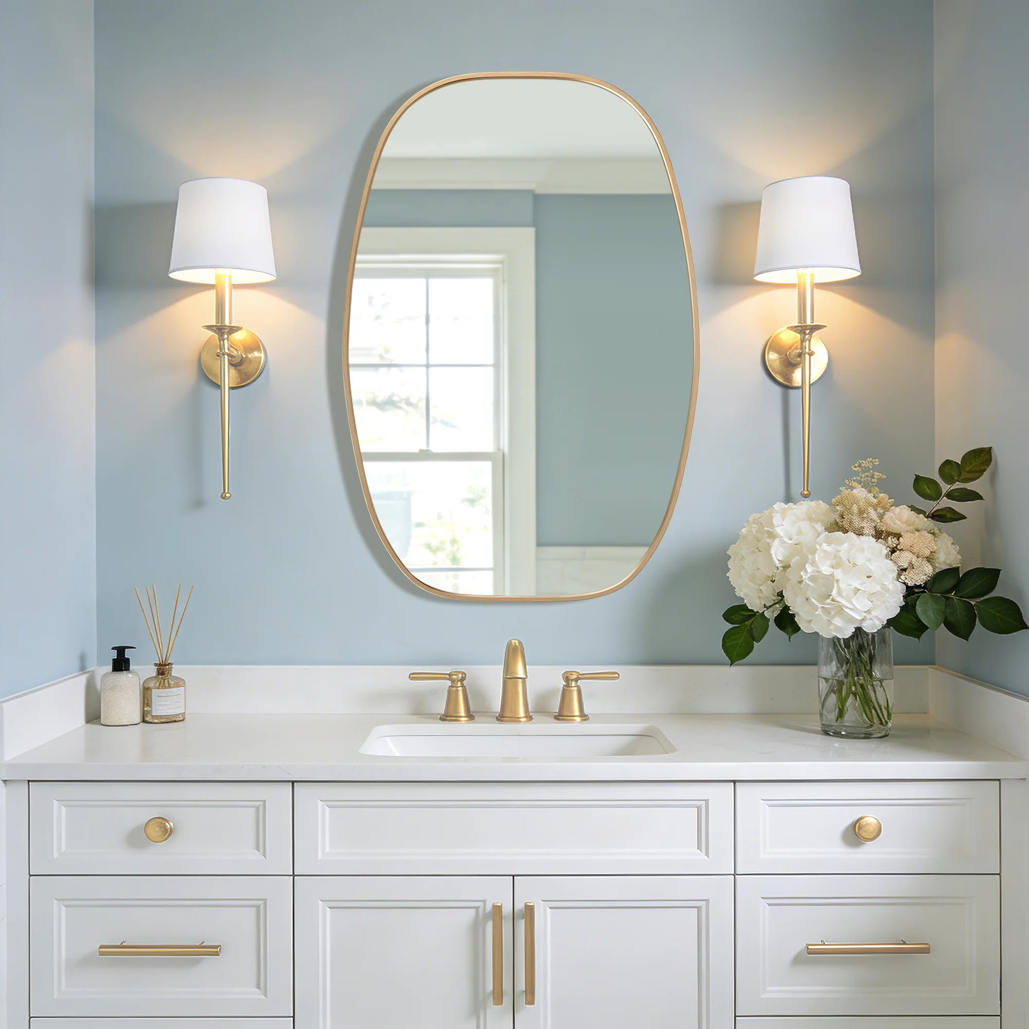 Oval Bathroom Mirror, Brushed Aluminum Alloy Frame Vanity Wall Mirror For Bedroom, Living Room, H... | Wayfair North America