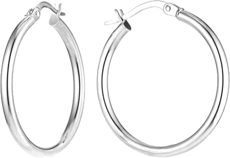 Charmsy Sterling Silver Jewelry Classic Italian Click-Top Hoop Earrings for Girl Teen Women | Amazon (US)