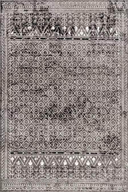 Gray Aida Washable Stencil 3' 3" x 5' Area Rug | Rugs USA