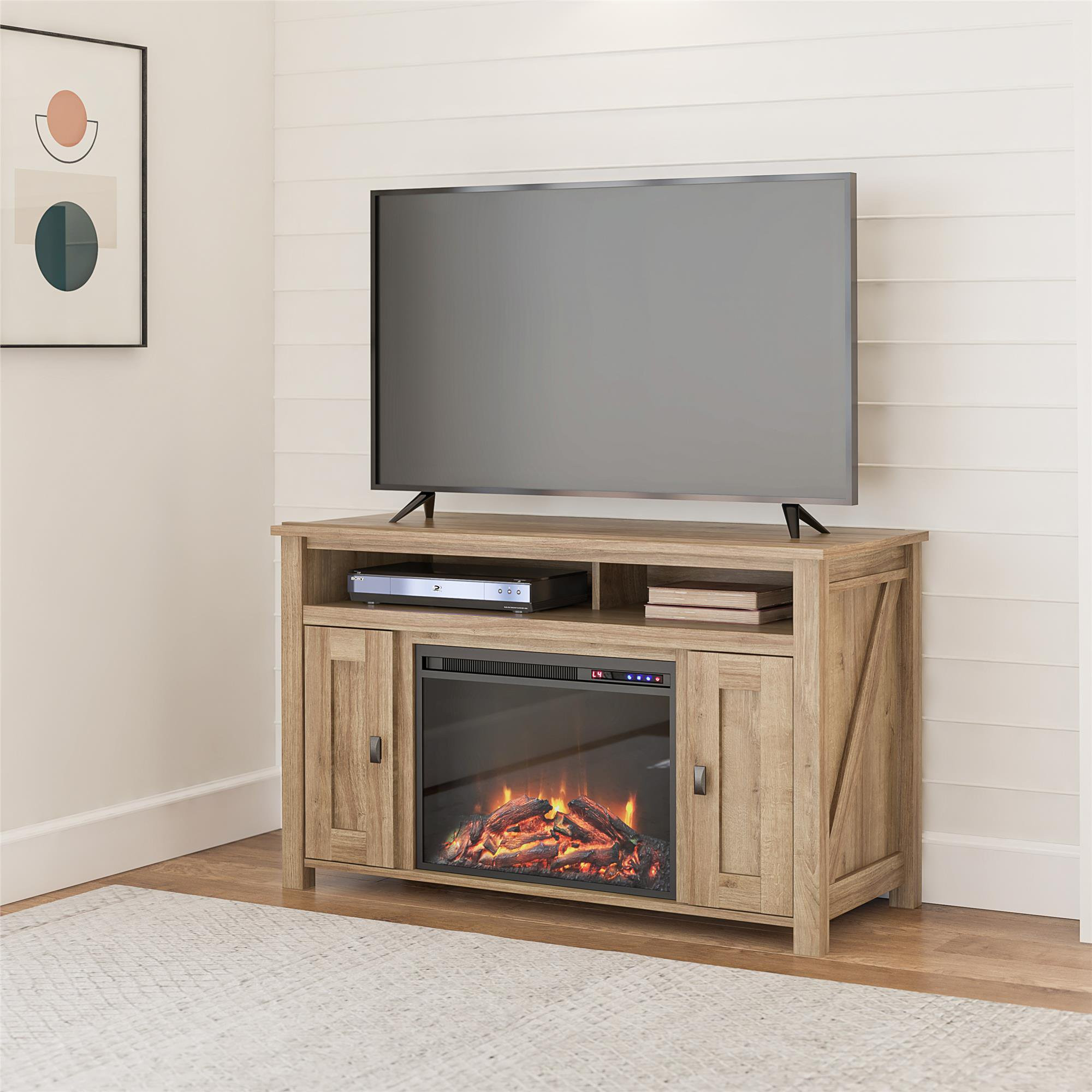 Woven Paths Scandi Farmhouse Electric Fireplace TV Console for TVs up to 50", Natural | Walmart (US)