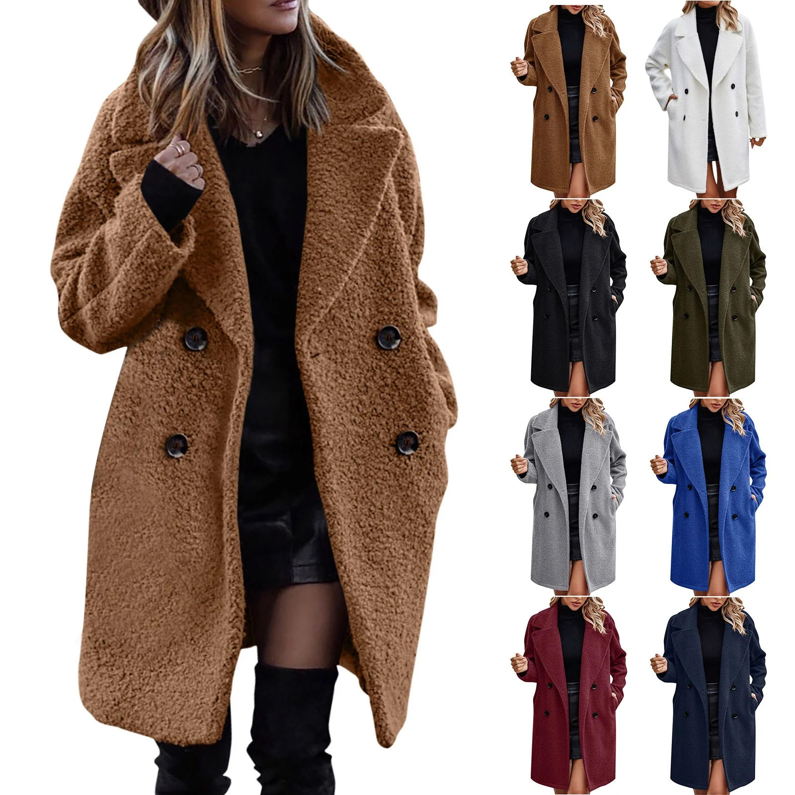 Aboser Teddy Fleece Trench Coats for Women Thermal Winter Long Jackets Elegant Notch Collar Coat ... | Walmart (US)