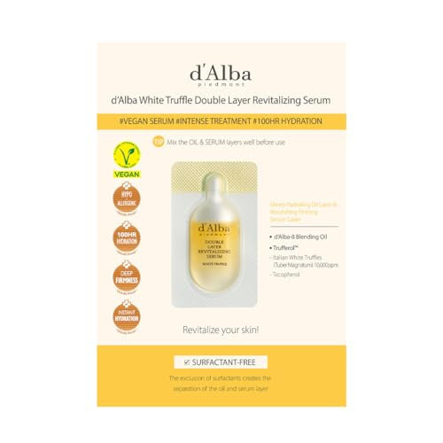 d'Alba Italian White Truffle Double Layer Revitalizing Serum, 100hr hydration serum, 2 in 1 double solution serum, glow and long-lasting moisture serum, (Sample, 0.03 fl.oz) | Amazon (US)