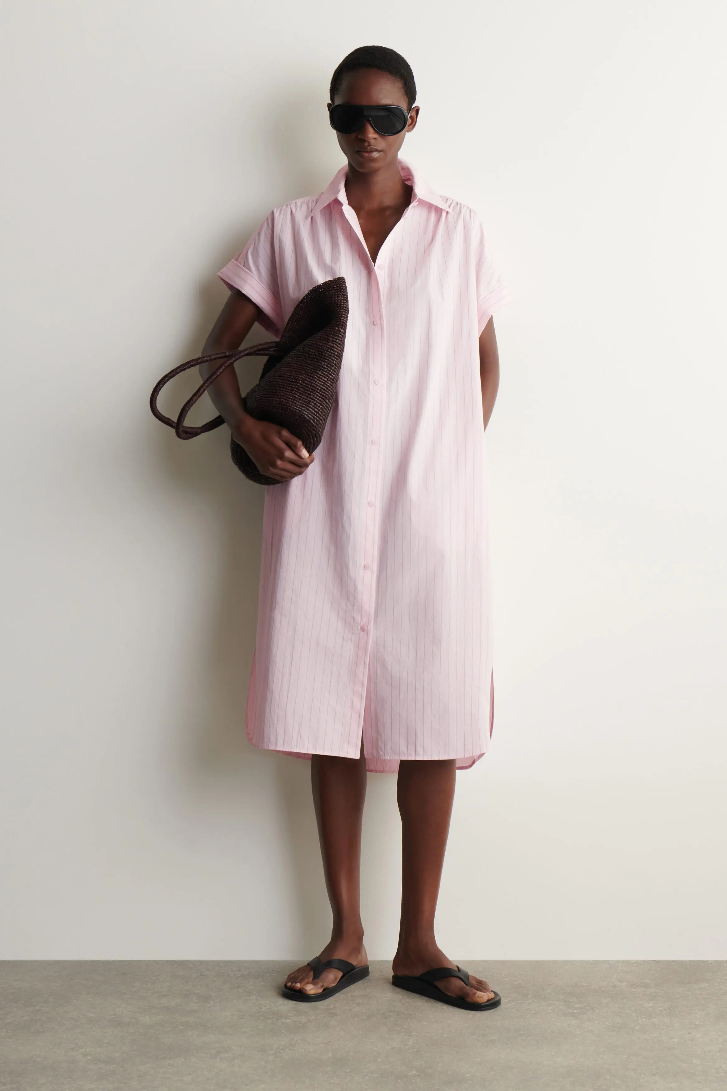 Striped Short-sleeved Cotton Shirt Dress (Women) | Nordstrom | Nordstrom