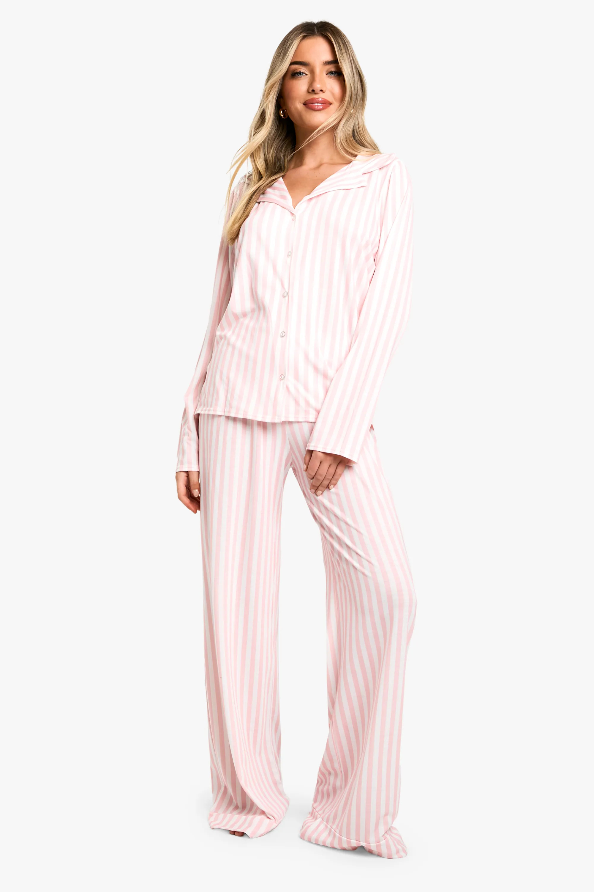 Candy Stripe Long Sleeve Shirt & Trousers Pyjama Set | boohoo (US & Canada)