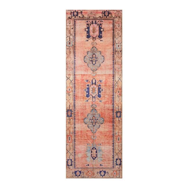 Izmir Coral And Blue Persian Style Floor Runner | World Market