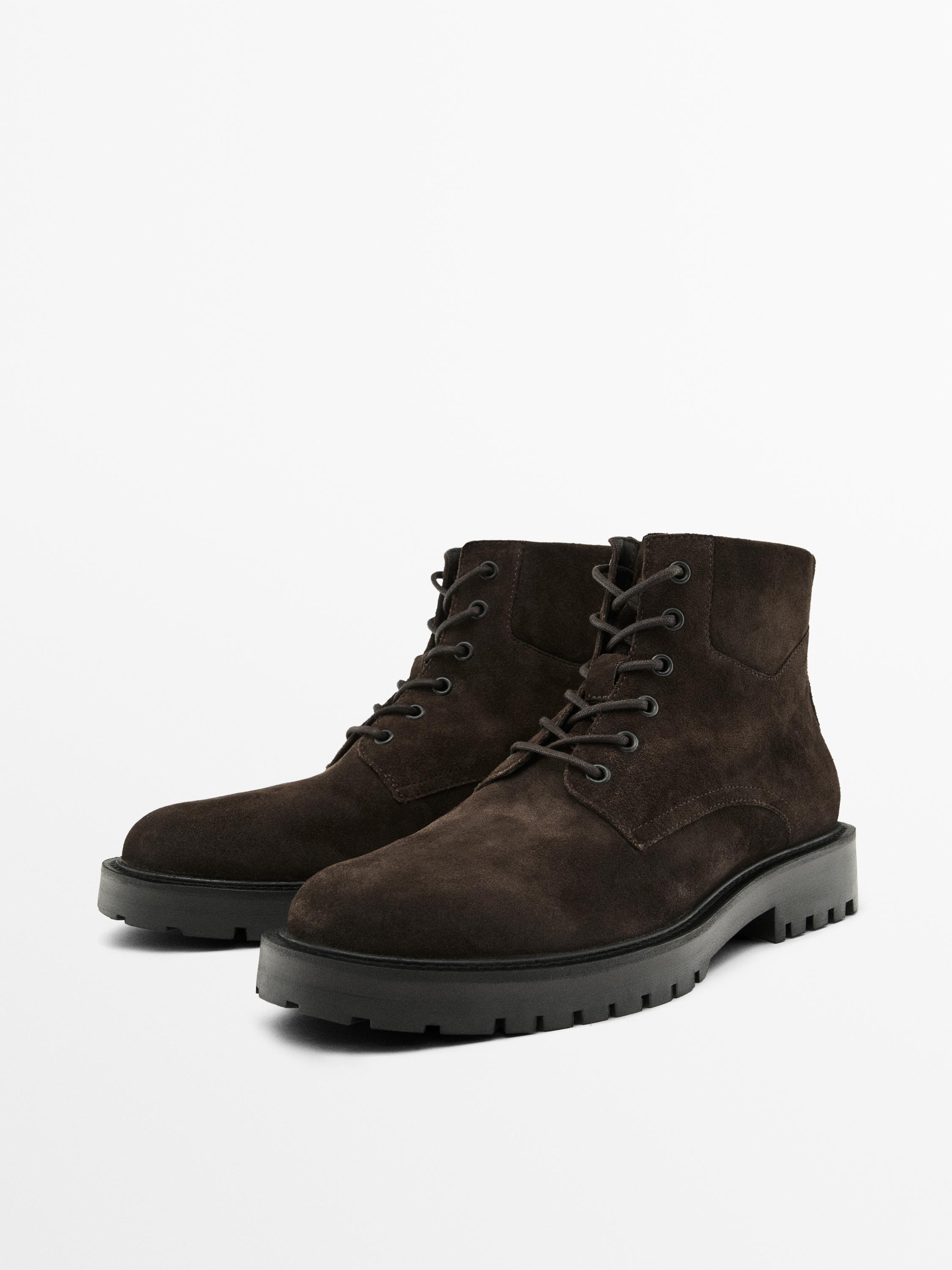 Oiled split leather boots | Massimo Dutti US