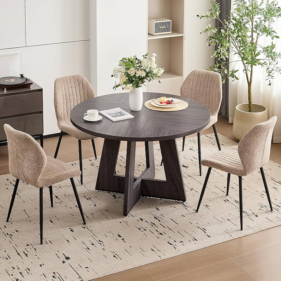 Round Dining Table for 4-6，47'' Farmhouse Kitchen Table Mid Century Modern Dinner Table Circle ... | Amazon (US)