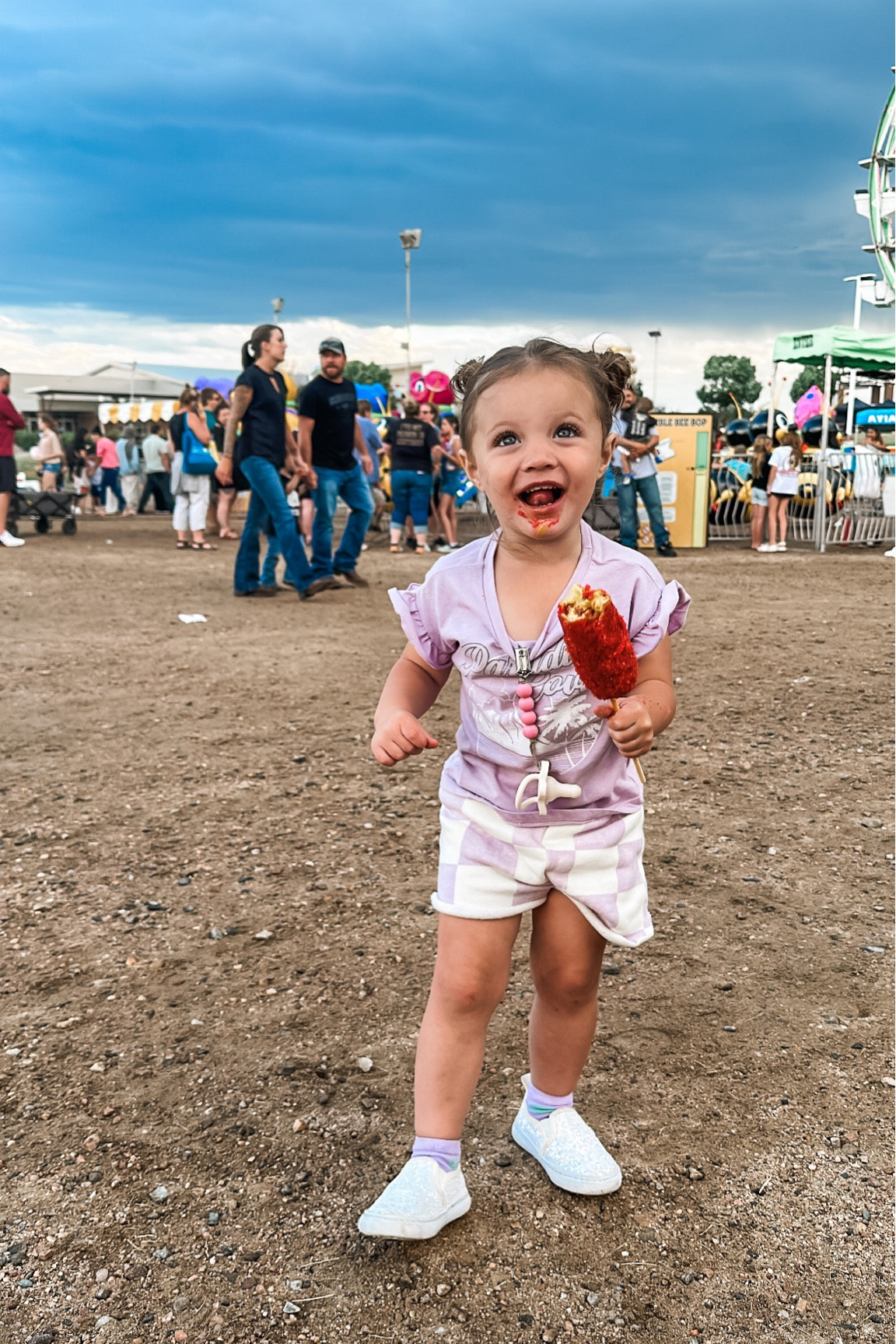 Two piece purple toddler outfit, checkered shorts, sparkly slip on shoes 

#LTKkids #LTKfamily #LTKbaby