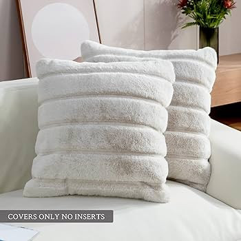 Cozy Bliss Set of 2 Faux Fur Fleece Throw Pillow Covers Luxury Super Soft Plush, Striped Cushion ... | Amazon (US)