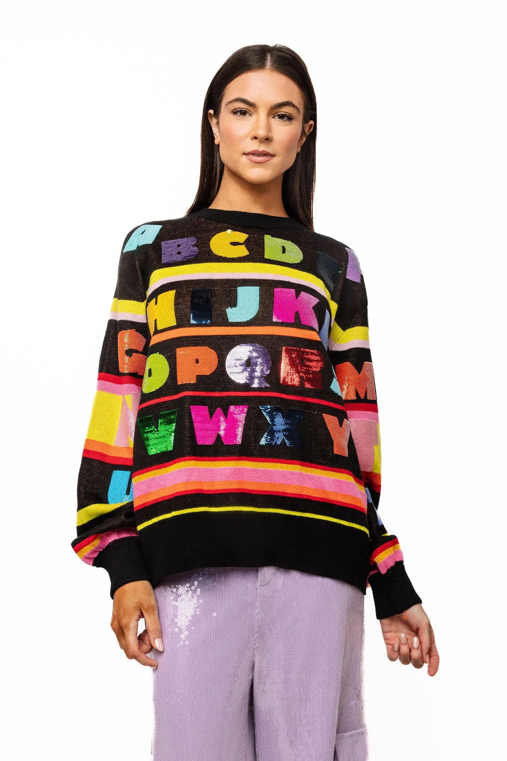 Black Multi ABC's Sweater | Queen of Sparkles