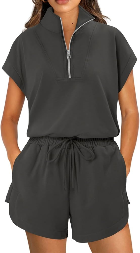 KISSMODA Two Piece Sets for Women Sweatsuit Casual Tracksuits Short Sleeve Tops and Shorts 2025 L... | Amazon (US)