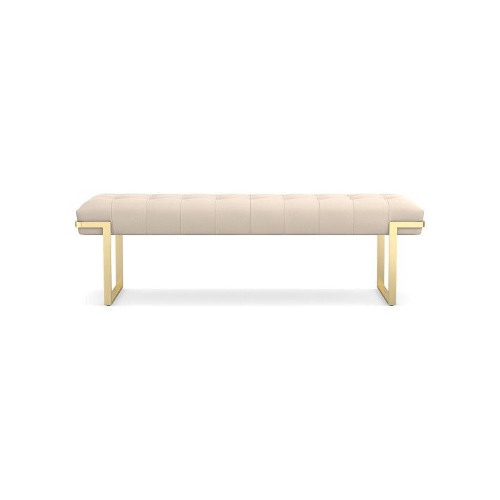 Mixed Material Bench, Standard Cushion, Brushed Canvas, Natural, Antique Brass | Williams-Sonoma