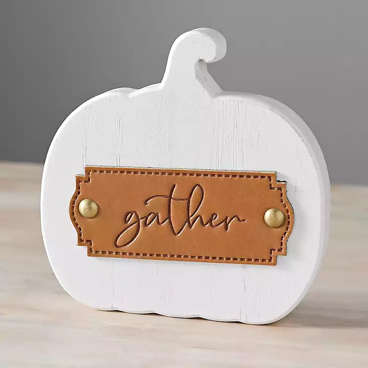 White Gather Pumpkin with Leather Detail | Kirkland's Home