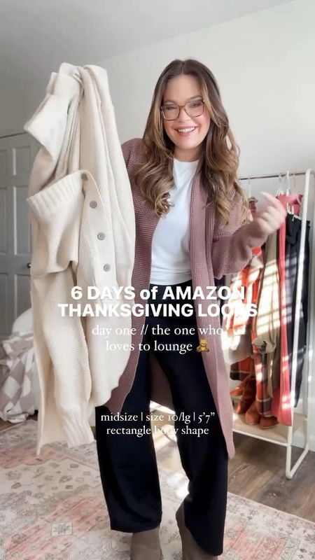 Thanksgiving outfit idea for the cozy one / wearing size large in tank and set - shoes are true to size - amazon thanksgiving outfit / matching set / neutral outfit inspo / midsize outfit inspo 

#LTKSeasonal #LTKstyletip #LTKHoliday