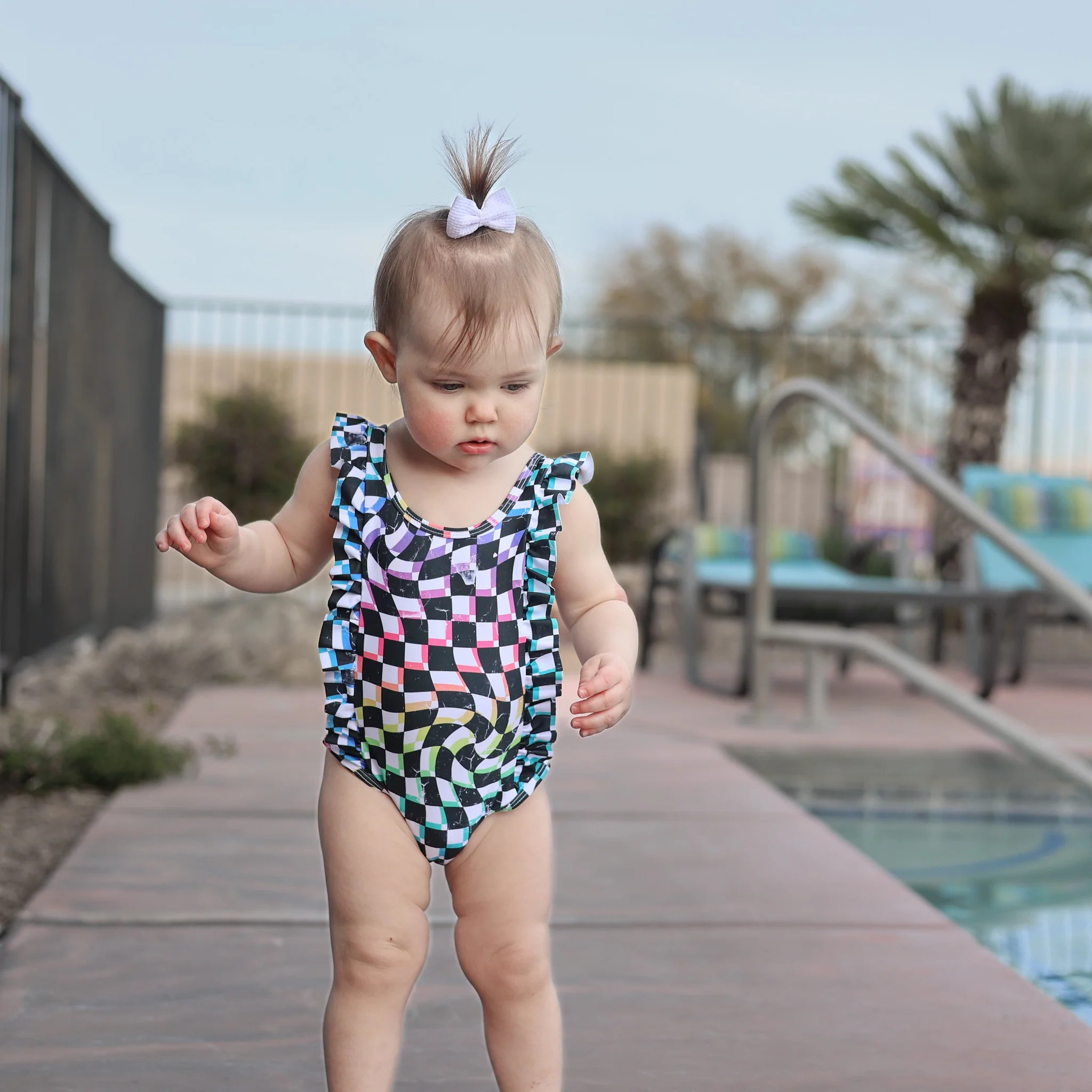 RUFFLE SWIMSUIT- Neon Check | millie + roo