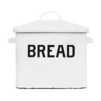 Creative Co-op Enameled Metal Distressed Bread Box with Lid, White | Amazon (US)