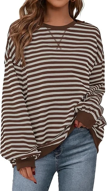 PRETTYGARDEN Womens Striped Oversized Sweatshirt Color Block Crew Neck Long Sleeve Casual Loose P... | Walmart (US)