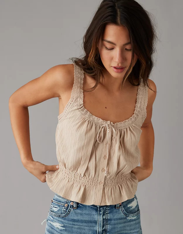 AE Button-Up Lace Cami | American Eagle Outfitters (US & CA)