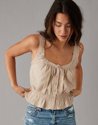 AE Button-Up Lace Cami | American Eagle Outfitters (US & CA)